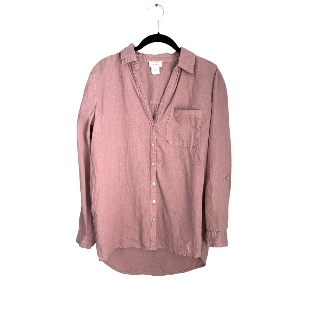 Sigrid Olsen 100% Linen Lilac / Purple button down casual shirt size small